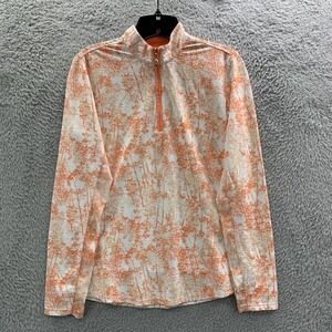 San Soleil Blouse Womens Medium Top Floral Pullover 1/4 Zip UV 50+ White